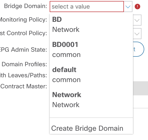 You only see the Bridge Domain called Network, not the Tenant