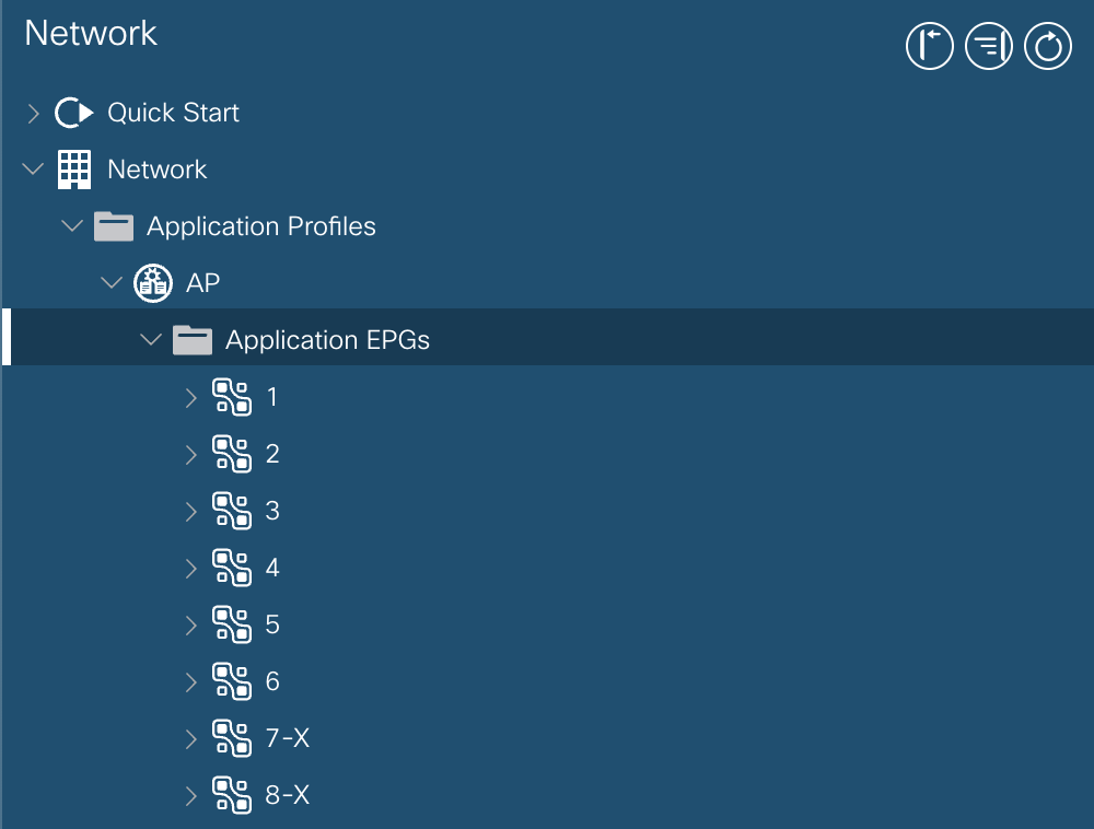 EPG overview in Tenant “Network”