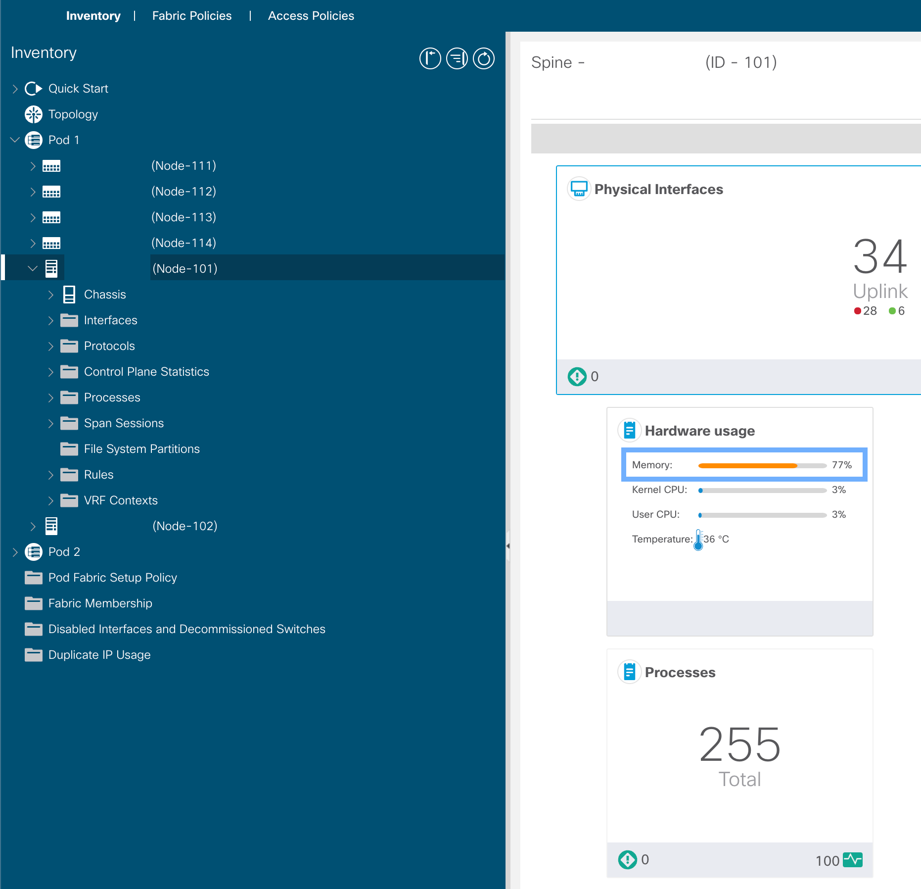 ACI GUI - Memory Usage