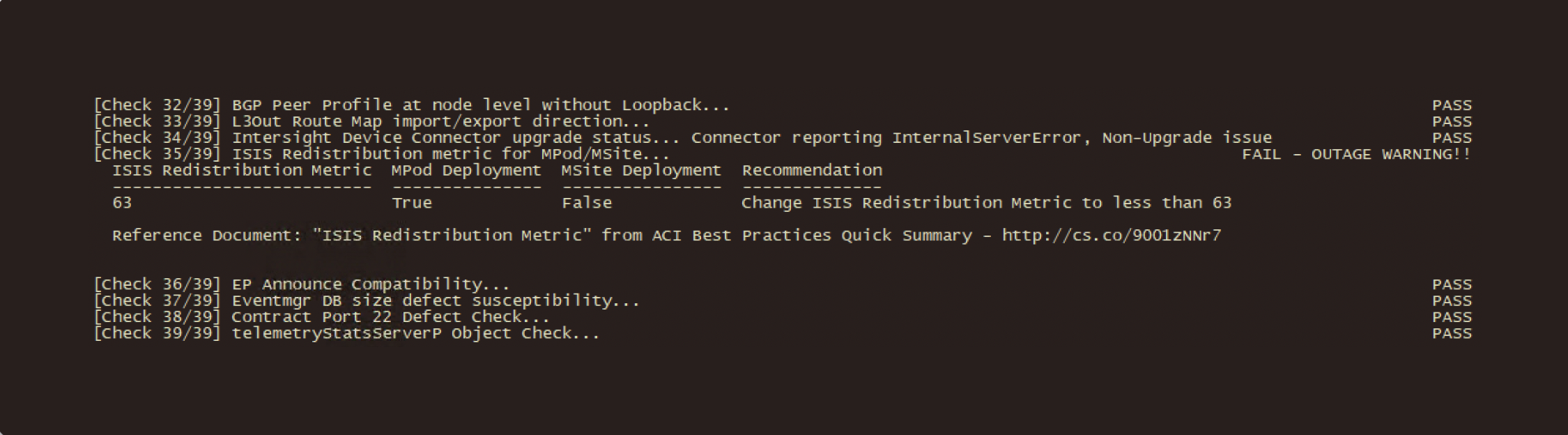 Alert of ISIS Redistribution Metric in Cisco ACI