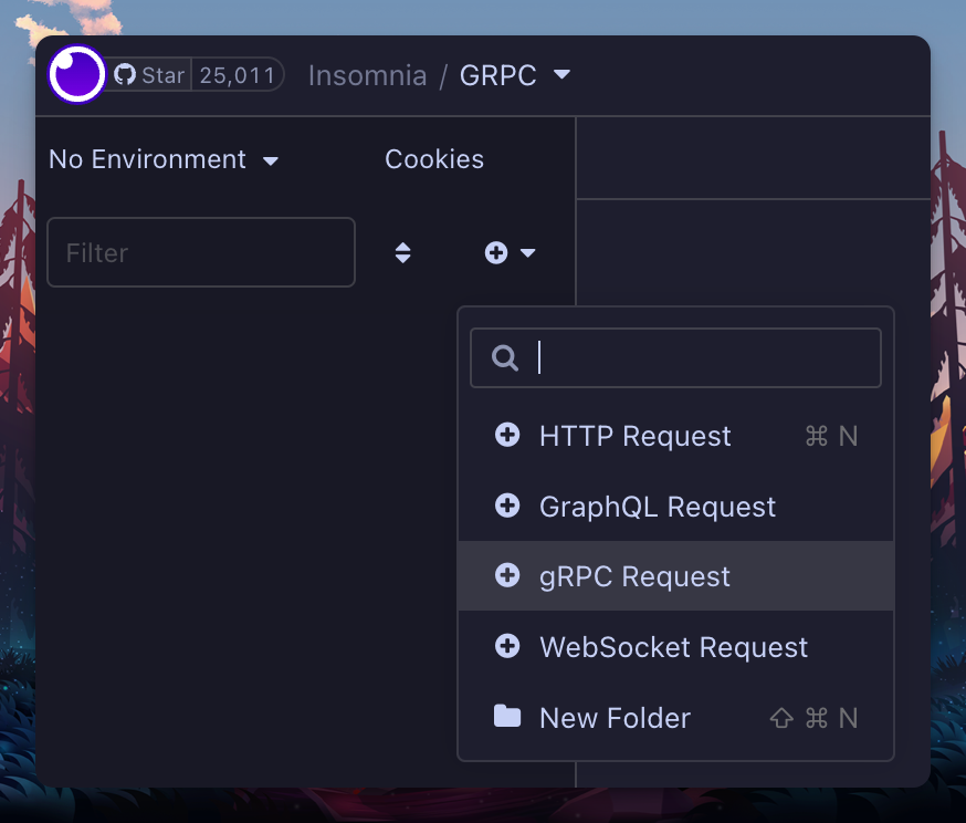 Create a new gRPC Request in Insomnia