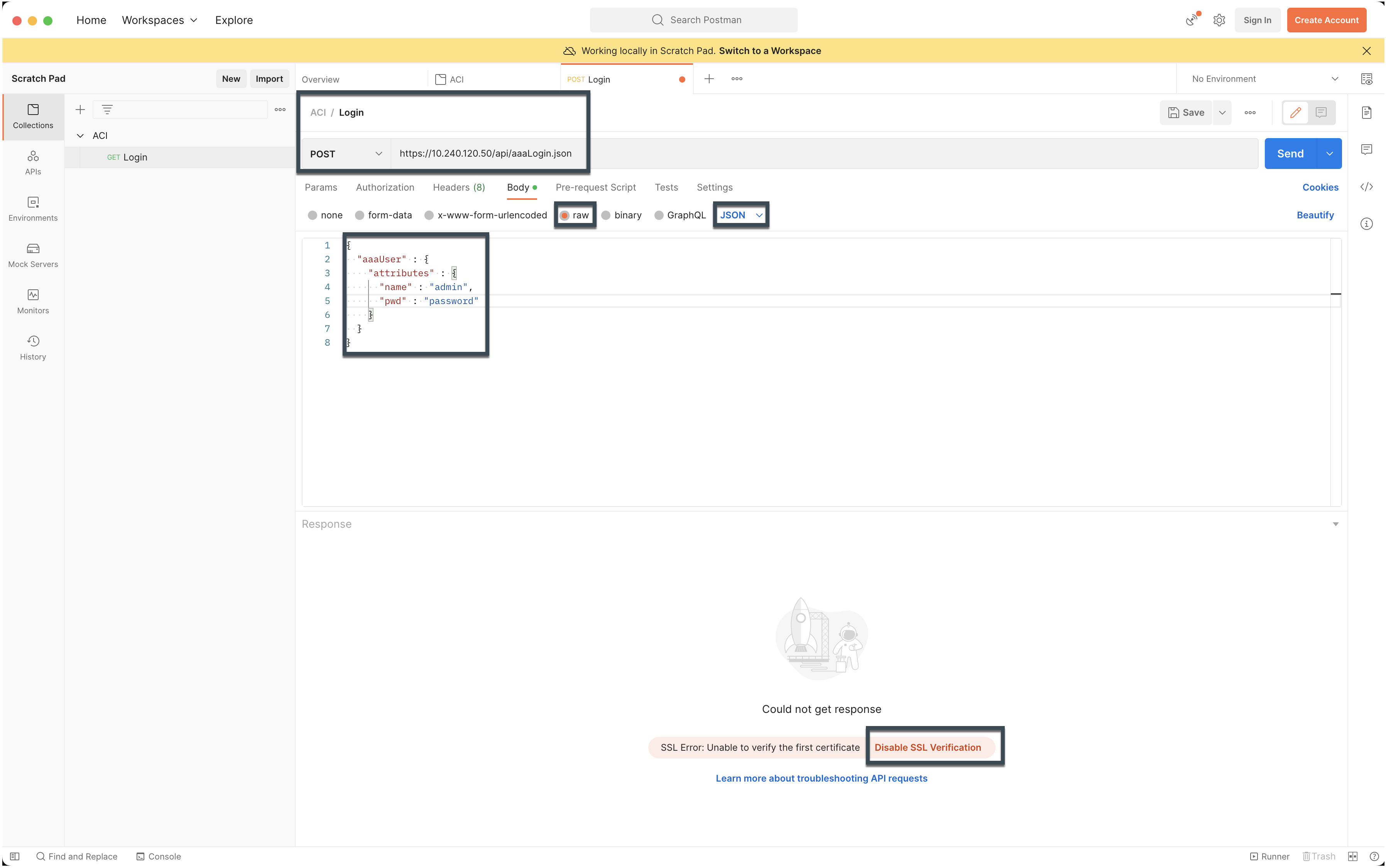 Login request in Postman