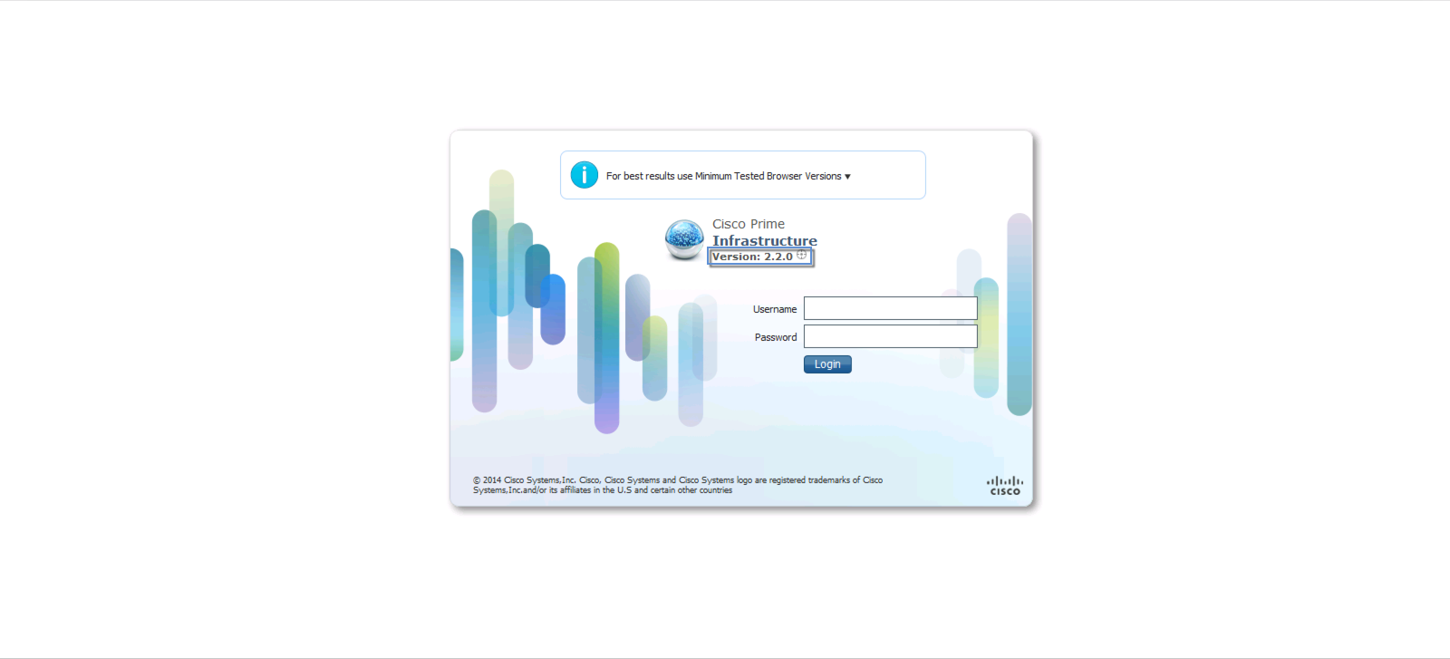 Cisco Prime Infrastructure 2.2 Login Screen